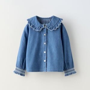 Zara Girls Size 5 / 110cm Denim Collar Shirt Excellent Condition